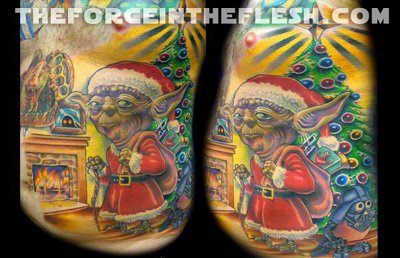 Yoda as Santa Clause Tattoo
